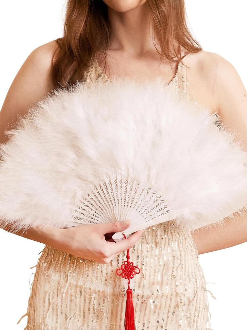Handheld Marabou Feather Fan, 1920s Vintage Style Flapper Hand Fan for Costume P